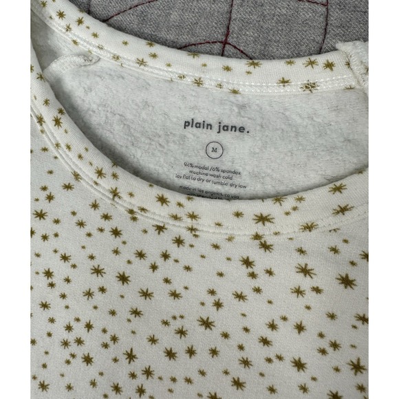 Plain Jane White & Gold Star Long Sleeve Jogger Lounge Modal Sweat Set / Medium - Picture 4 of 7
